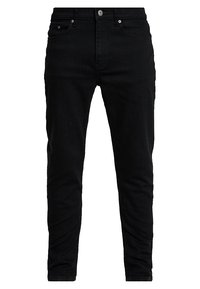 Svarta denimjeans med en figurnära design, som har fem fickor, knäpping och diskreta sömnadsdetaljer.