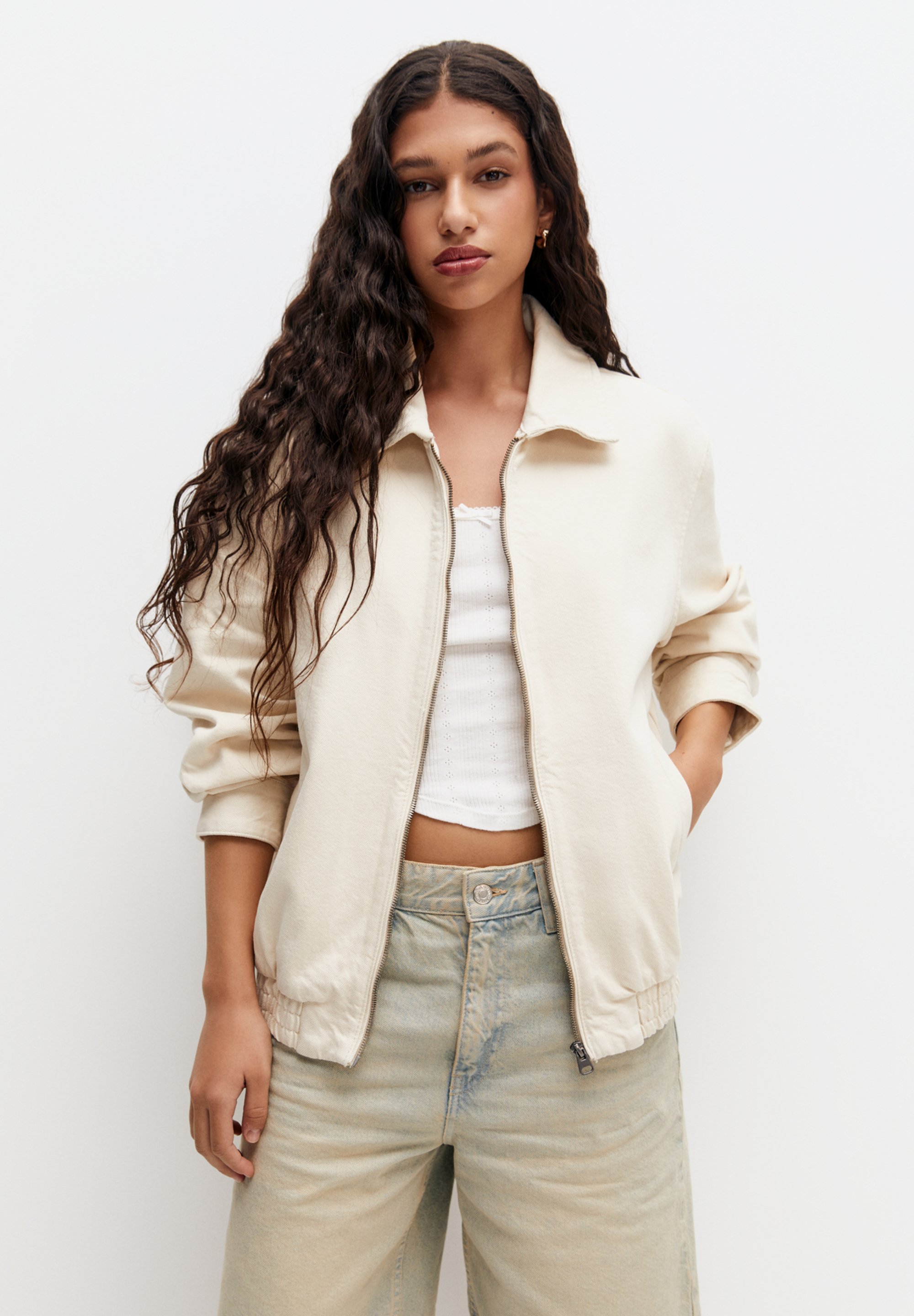 PULL&BEAR FLOWING - Jeansjacke - beige - Zalando.de 