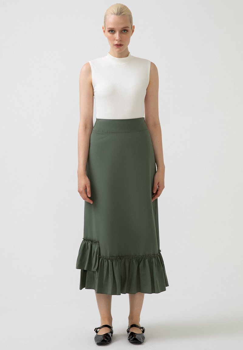 Touché Privé FRILLED POPLIN  - sukňa v tvare A - khaki