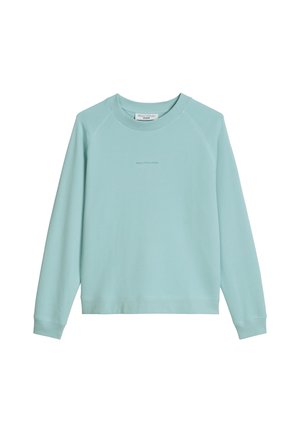 Lichtblauwe hoodie met lange mouwen en ronde hals, met een subtiel "Marc O'Polo Denim" logo centraal op de voorkant.