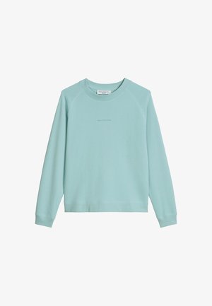 Lichtblauwe hoodie met lange mouwen en ronde hals, met een subtiel "Marc O'Polo Denim" logo centraal op de voorkant.