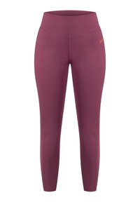 Bordeaux legginsit, mille kõrgema vöökoht, sile tekstuur, õmblusdetailid ja väike oranž logo küljel. Veniv kangas.
