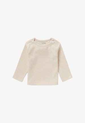 Creme langærmet skjorte lavet af ribbet stof, med rund halsudskæring med knapdetaljer på skuldrene og et lille logo på forsiden.