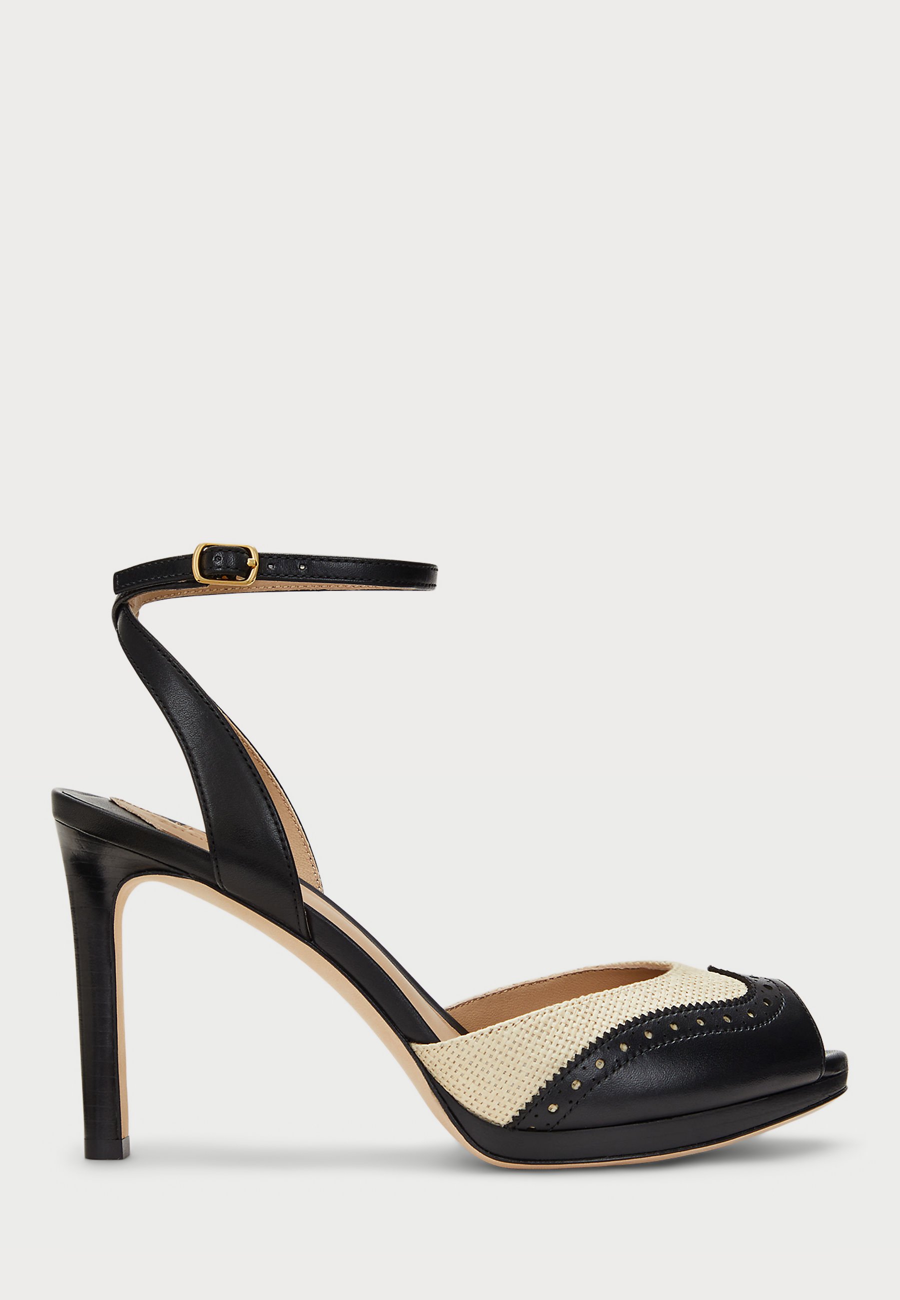 Lauren Ralph Lauren KYLA STRAW & CALFSKIN WINGTIP SANDAL