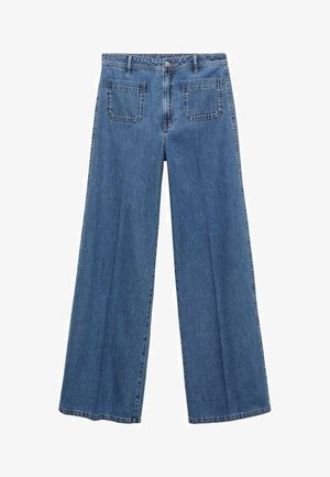 Breddebenede jeans i mid-blue denim, med høj talje, to forlommer og to baglommer med stitched detaljer.