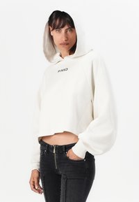 Pinko MEDIOCRE MAGLIA FELPA RICAMO LOGO  A FILO - Bluză de molton - bianco latte di cocco