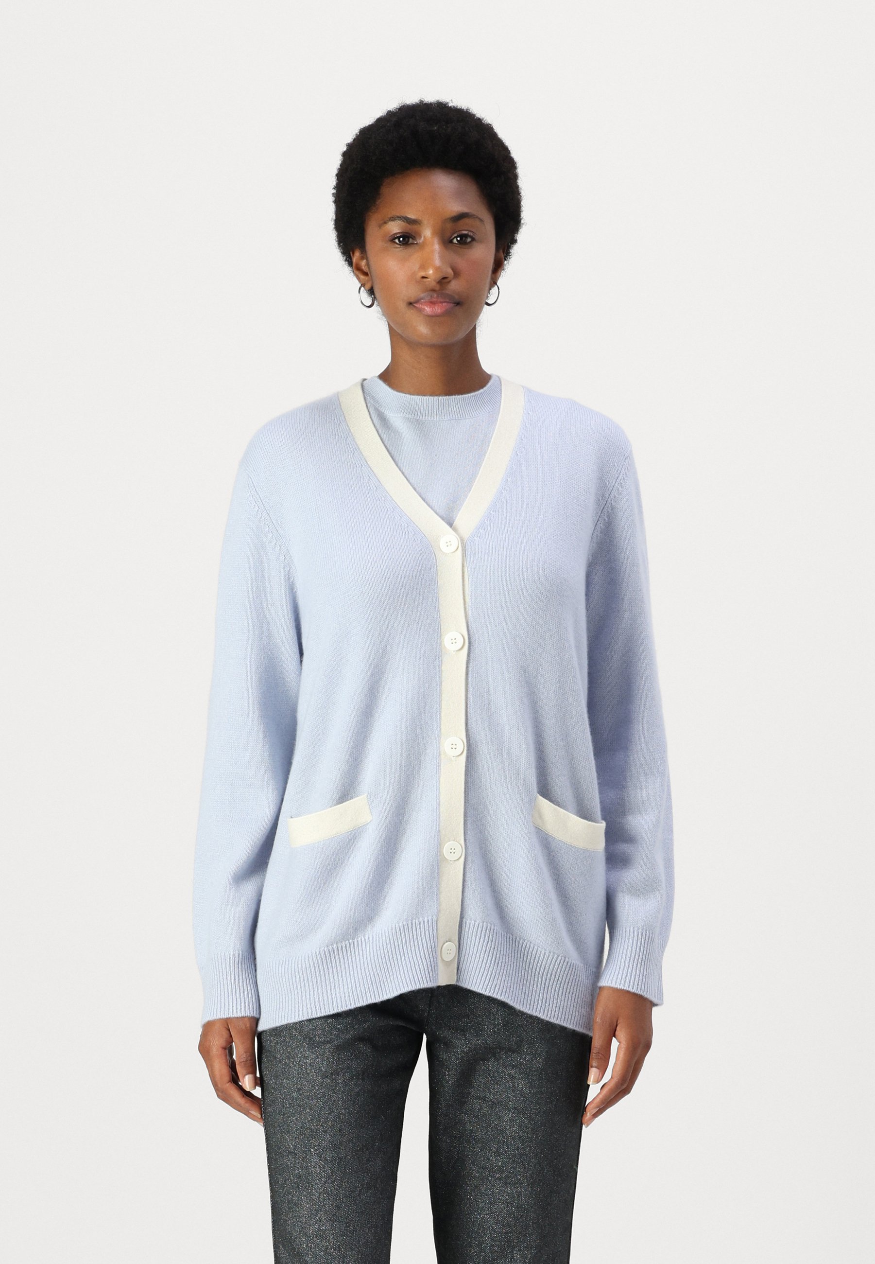 pure cashmere V NECK - Cardigan - light blue/albastru deschis