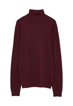 Maglione a collo alto color bordeaux realizzato in materiale morbido, con un colletto alto e maniche lunghe, dal design semplice e senza cuciture.