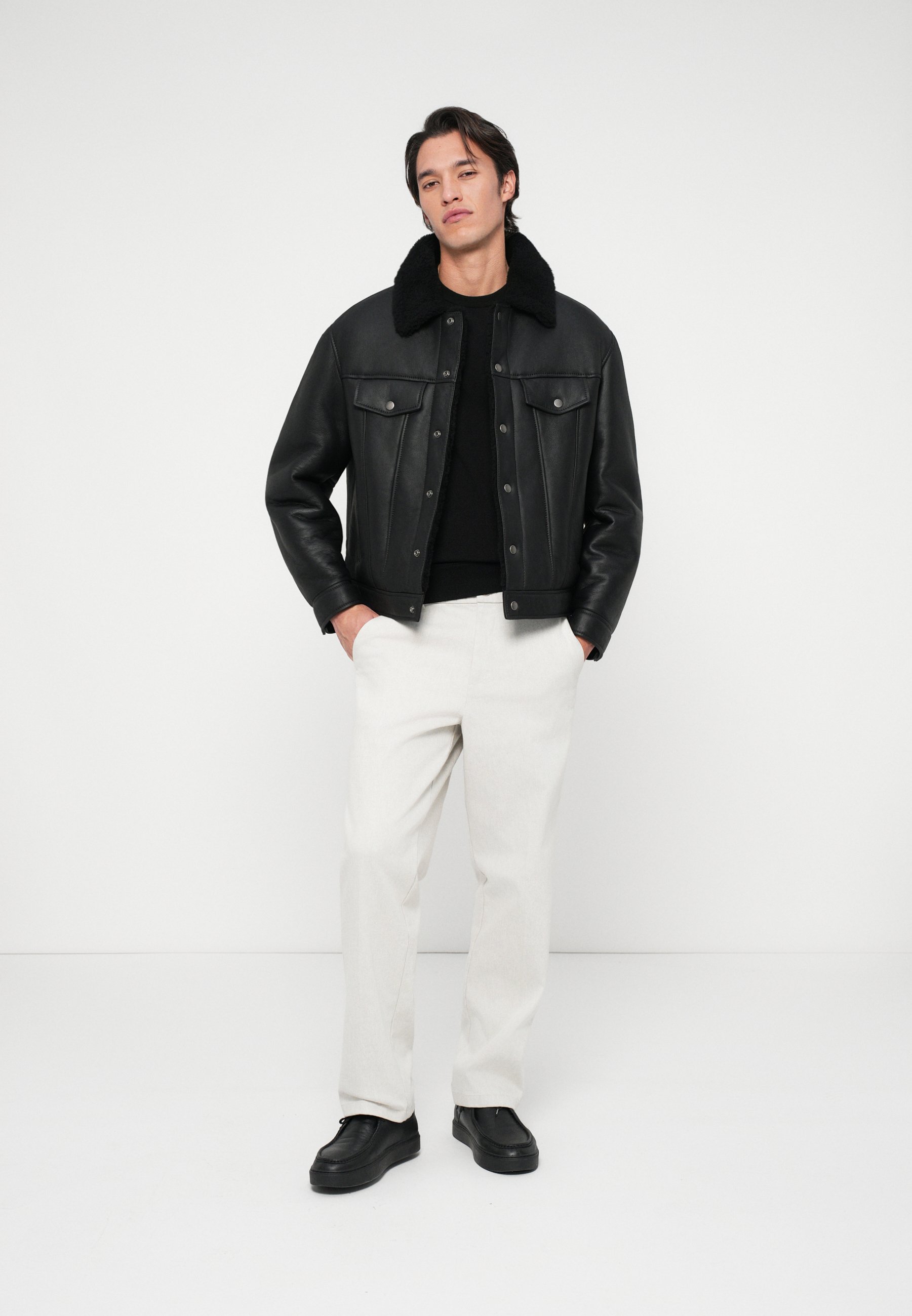 COACH TRUCKER JACKET - Leather jacket - black - Zalando