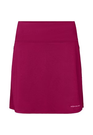 Magenta sportrok met een hoge tailleband, gemaakt van een gladde, rekbare stof. Voorzien van een subtiel logo aan de onderzijde links.