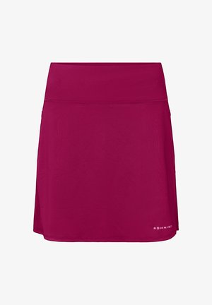 Magenta sportrok met een hoge tailleband, gemaakt van een gladde, rekbare stof. Voorzien van een subtiel logo aan de onderzijde links.