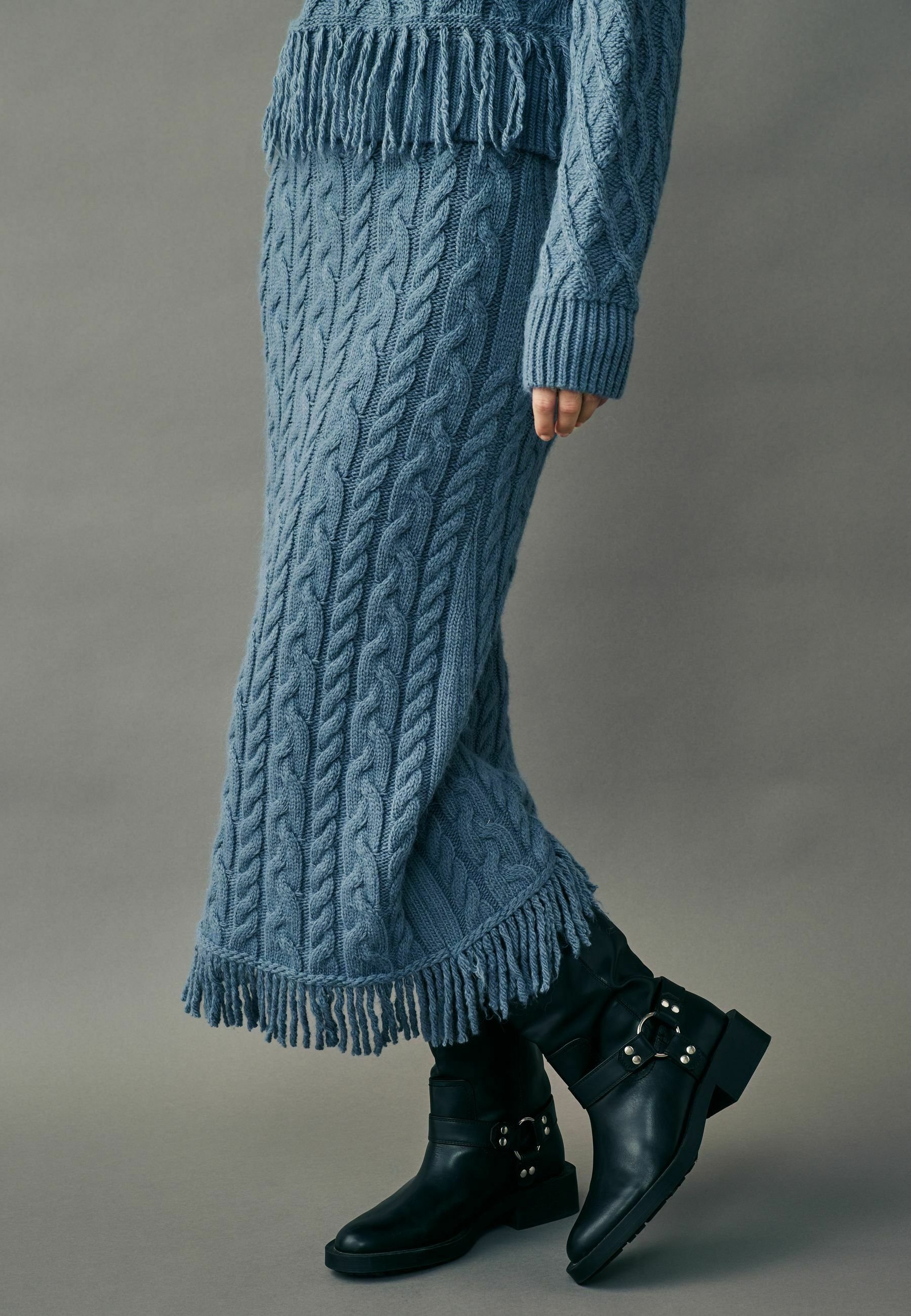 Next REGULAR FIT - CABLE FRINGE - A-line skirt - indigo blue/blue