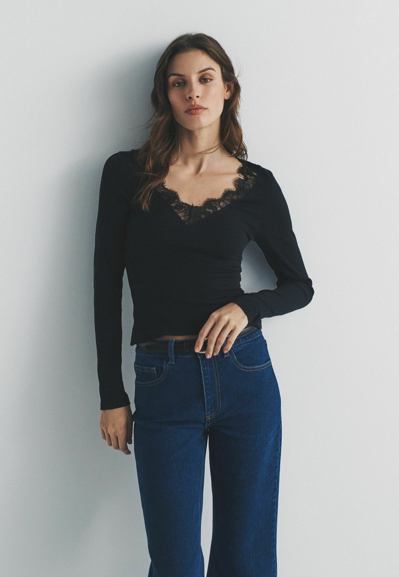 THE SET REGULAR FIT - 3 PACK SWEETHEART NECKLINE LONG SLEEVE - T-shirt à Manches Longues - Black Taupe Brown Grey Marl/noir