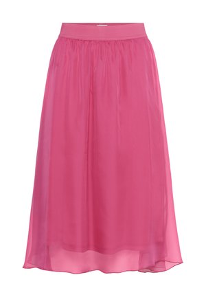Rosa Maxikleid aus leichtem, durchsichtigem Stoff. Verfügt über einen elastischen Taillengummi und eine fließende Silhouette, die sanft fällt.