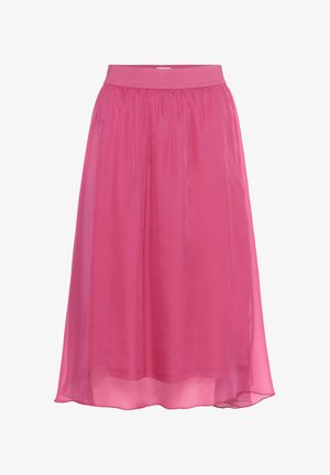 Falda maxi rosa hecha de una tela ligera y transparente. Cuenta con una cinturilla elástica y una silueta fluida que cae suavemente.
