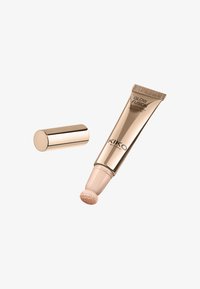 Tube med KIKO Milano Glow Fusion Gleam Dream highlighter med svampeapplikator og fjernet guld-farvet låg på hvid baggrund.