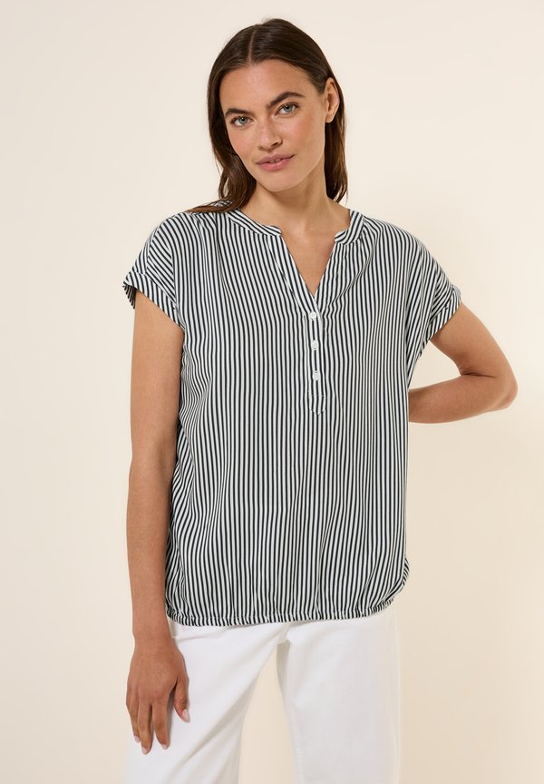 GESTREIFTE KURZARM - Bluse - grau