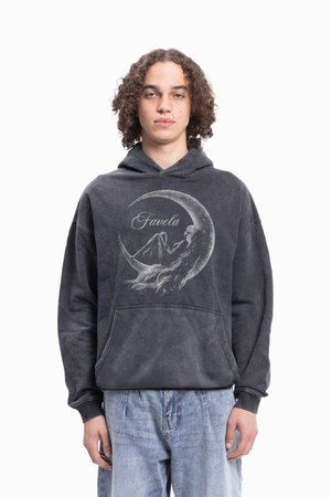 MOON GIRL BLACK WASHED HOODIE UNISEX - Mikina - black washed
