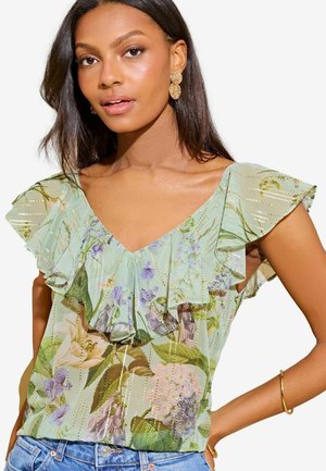 V NECK RUFFLE- REGULAR FIT - Bluse - green