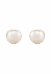 Orecchini a perla rotondi e lucidi con una superficie liscia e brillante; colore bianco morbido con lievi iridescenze; design semplice, senza hardware visibile.