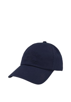 Marineblaue Baseballkappe mit gebogenem Schirm und besticktem Text "Paris Karl Lagerfeld" auf dem Frontpanel.