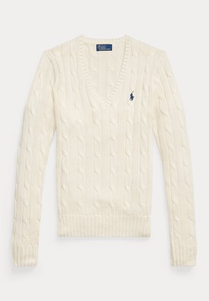 Polo Ralph Lauren, CABLE-KNIT COTTON V-NECK SWEATER - Neule - cream