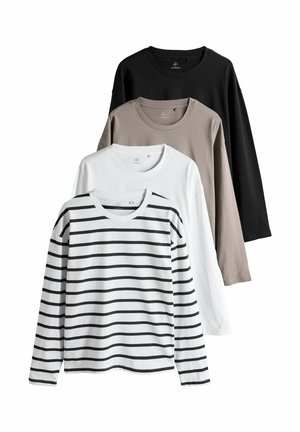 4 PACK LONG SLEEVE HEAVYWEIGHT RELAXED - Long sleeved top - black /taupe brown /stripe white