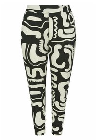 Zwart-witte broek met abstracte patronen. Gemaakt van een zacht materiaal, hebben ze een slim fit en een elastische tailleband voor comfort.
