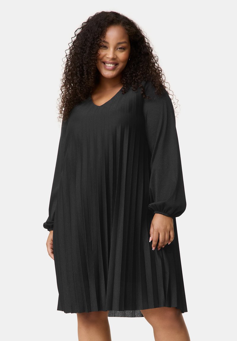 Samoon SOFTES PLISSEE IN A-LINIE - Freizeitkleid - black