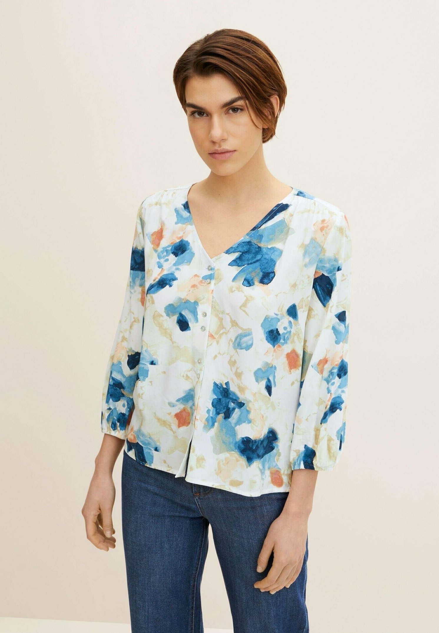 Camicetta Donna TOM TAILOR Cosy – Scollo A V, Tessuto Twill Morbido, Vestibilità Regolare