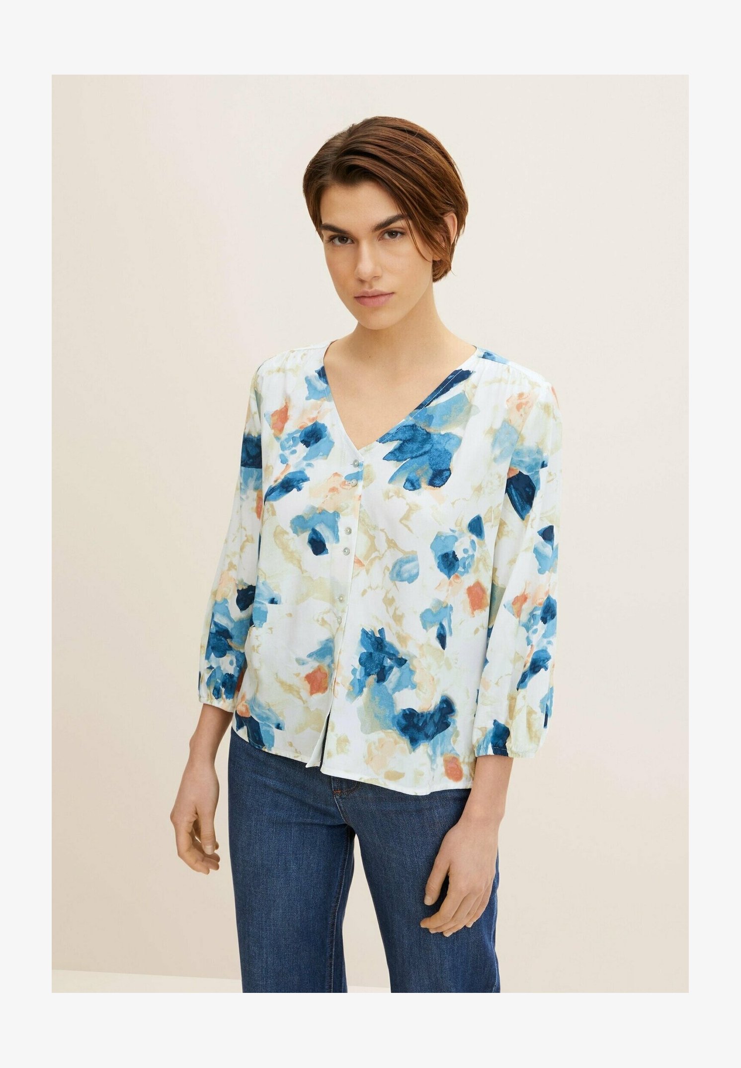 Camicetta Donna TOM TAILOR Cosy – Scollo A V, Tessuto Twill Morbido, Vestibilità Regolare