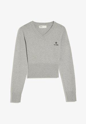 Bershka, EMBROIDERED V-NECK JUMPER - Strickpullover - grey