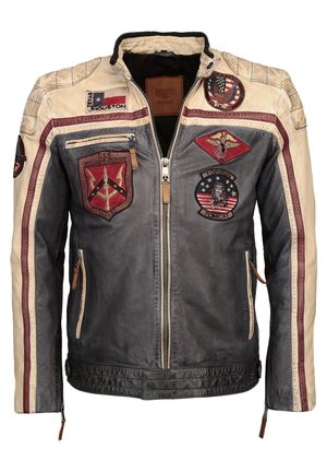 Leather jacket - navy/offwhite/bordeaux