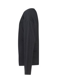 Zwarte lange mouwen t-shirt met ronde hals. Gemaakt van zachte katoen, met een soepele textuur en een eenvoudig ontwerp. Geen zichtbare patronen of graphics.