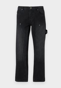 Svarte jeans med rett snitt, med to frontlommer, synlige sømmer og detaljer med sidebånd.