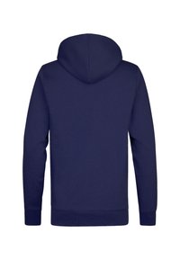 Felpa con cappuccio blu navy, in misto cotone, con polsini e orlo a costine, texture morbida e un grande cappuccio sul retro.