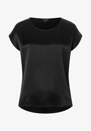 Zwart shirt met korte mouwen en een ronde halslijn, gemaakt van zachte stof. Heeft een losse pasvorm en een licht gebogen zoom.