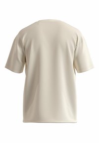 Crème kleurige t-shirt met korte mouwen, gemaakt van gladde, lichte stof met een ontspannen pasvorm en een eenvoudig, rond halsontwerp.
