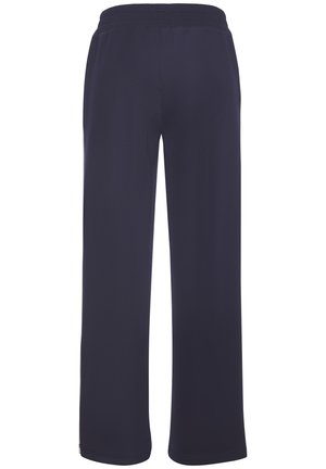 Námornícke modré športové nohavice z mäkkého, ľahkého materiálu. Majú elastický pás a široké, rovné nohy pre pohodlie.