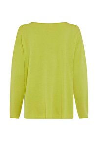 Langarmshirt in leuchtendem Limettengrün, mit lockerer Passform, weitem Ausschnitt und weichem, strukturiertem Material. Einfaches Design, ohne Muster oder Akzente.