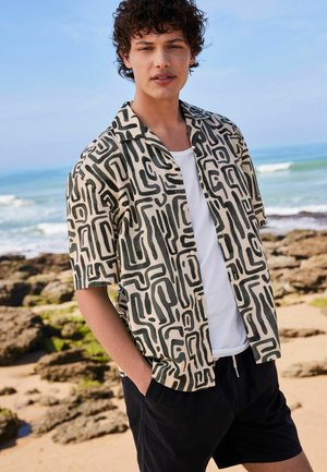 Next PRINTED SHORT SLEEVE WITH CUBAN COLLAR - Skjorta - black ecru