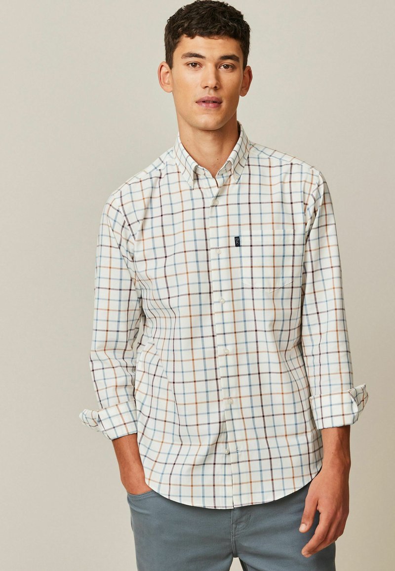 Next EASY OXFORD - Overhemd - ecru white blue mini tattersall