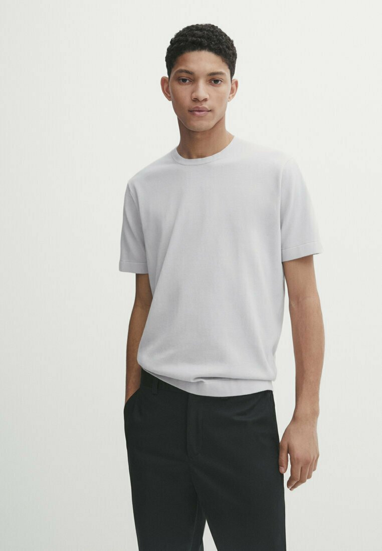 Massimo Dutti SHORT SLEEVE - Basic T-shirt - light grey