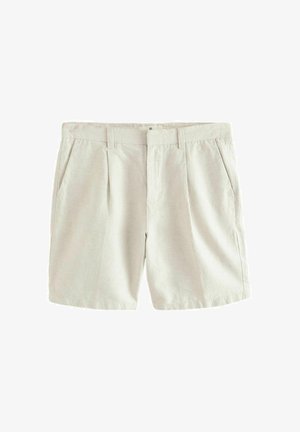 Beežist linastest lühikesed püksid, millel on mugav lõige, kaks külgetaskut, õmmeldud vöökoht ja diskreetsed esireted lisadetailideks.