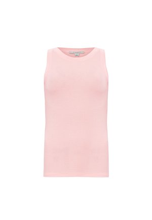 Lichtroze tanktop met een ribbeltextuur, mouwloos ontwerp en een ronde halslijn, gemaakt van een zachte, rekbare stof.