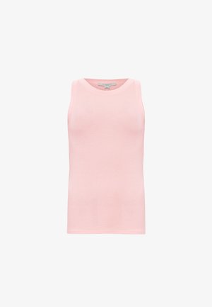 Lichtroze tanktop met een ribbeltextuur, mouwloos ontwerp en een ronde halslijn, gemaakt van een zachte, rekbare stof.