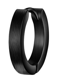 Bague noire en métal avec une texture brossée, de forme arrondie et un design sans couture, dotée d'une surface intérieure lisse et d'une finition mate.