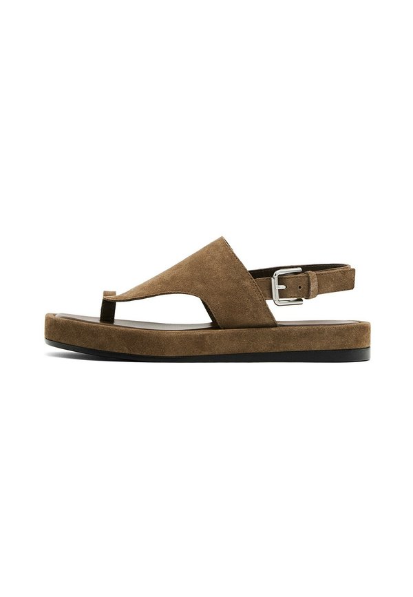 WITH QUILTED  - T-bar sandals - camel