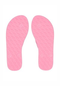 Pink rubber shoe insoles with a textured surface featuring geometric patterns and rounded edges, marked with "L" and "R" for left and right.