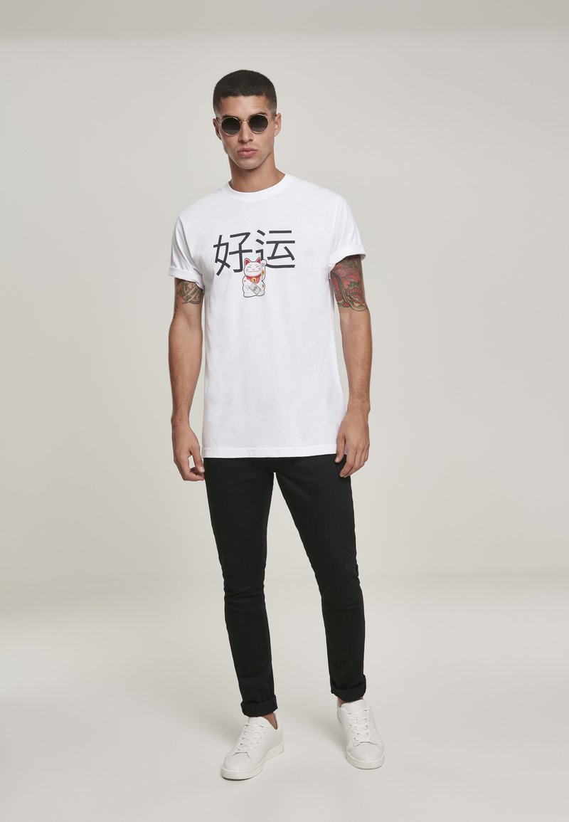 Mister Tee WAVING CAT - T-shirt Imprimé - White/blanc